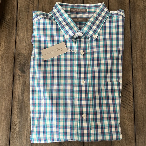 NWT Cremieux Teal/White Multicolored Plaid Button Down Size L - Picture 2 of 5